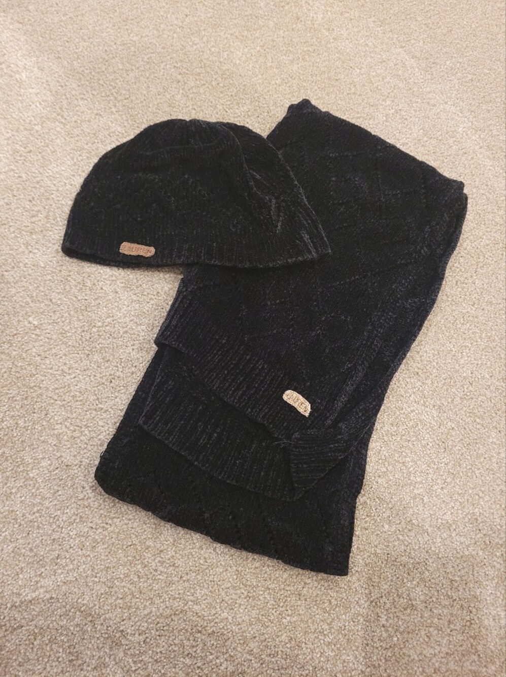 Lauren Ralph Lauren Vintage Green Tag Rayon Soft Black Beanie And Scarf